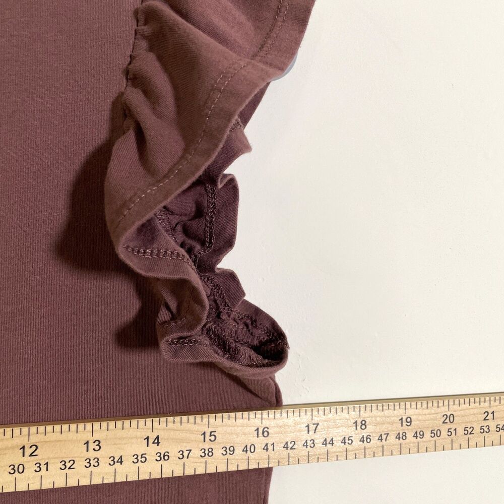 Paige Women's Erissa Ruffle Sleeve Tee Sz Small Mocha Brown Cotton Casual Office - Picture 7 of 9